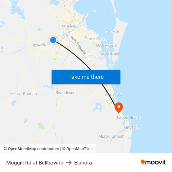 Moggill Rd at Bellbowrie to Elanora map