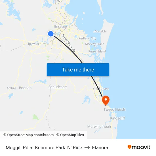 Moggill Rd at Kenmore Park 'N' Ride to Elanora map