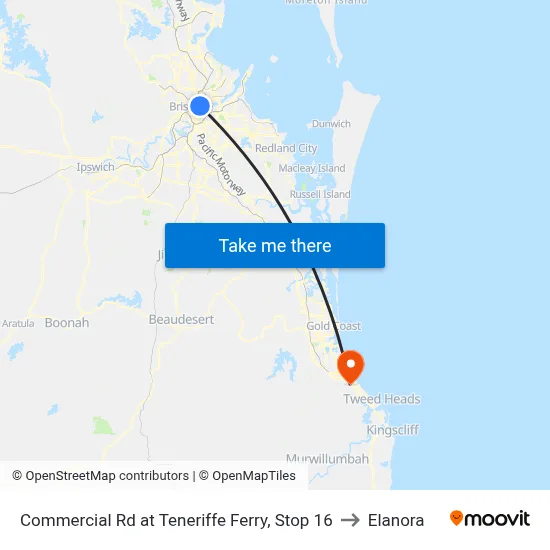 Commercial Rd at Teneriffe Ferry, Stop 16 to Elanora map