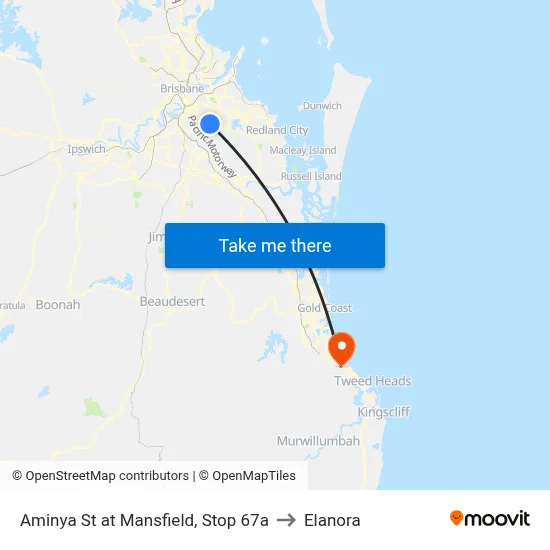 Aminya St at Mansfield, Stop 67a to Elanora map