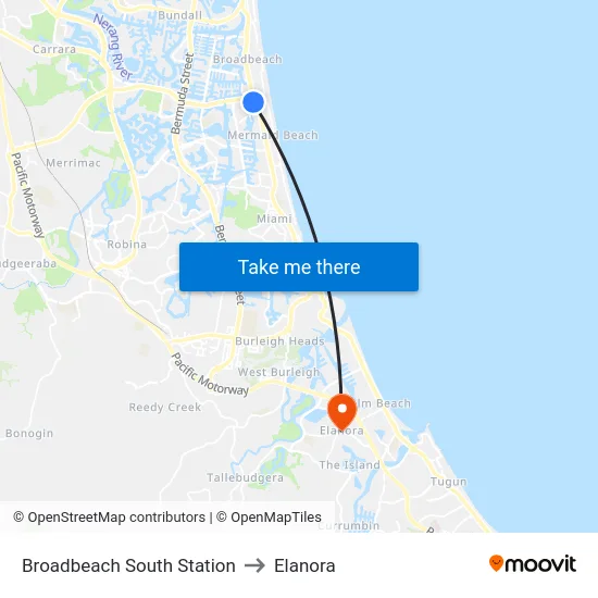 Broadbeach South Station to Elanora map