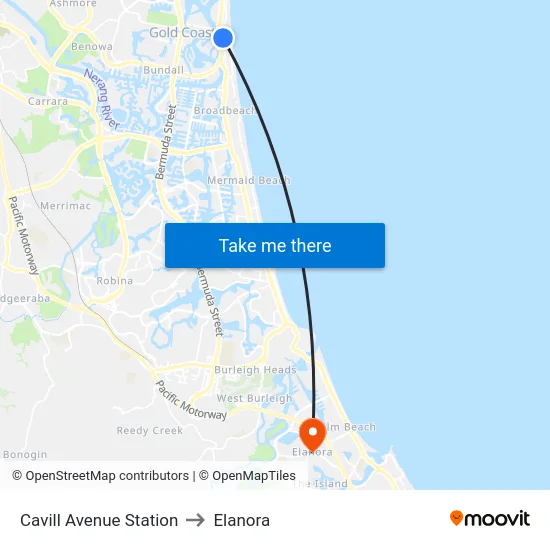 Cavill Avenue Station to Elanora map