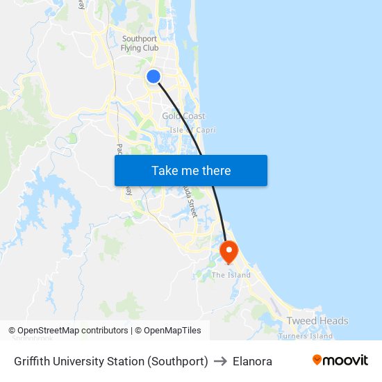 Griffith University Station (Southport) to Elanora map