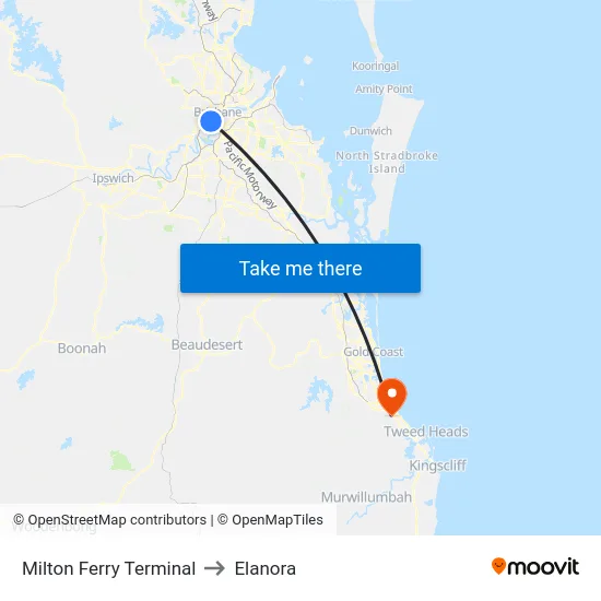 Milton Ferry Terminal to Elanora map