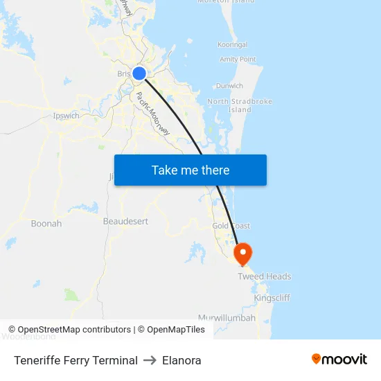 Teneriffe Ferry Terminal to Elanora map