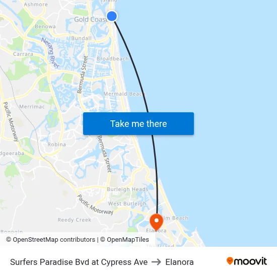 Surfers Paradise Bvd at Cypress Ave to Elanora map