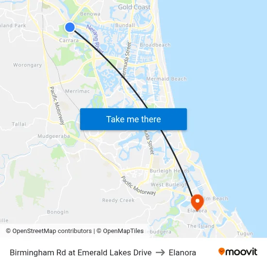 Birmingham Rd at Emerald Lakes Drive to Elanora map