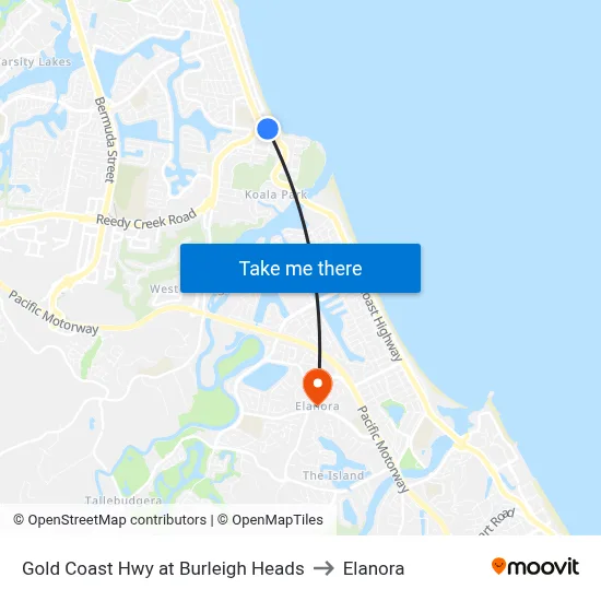 Gold Coast Hwy at Burleigh Heads to Elanora map