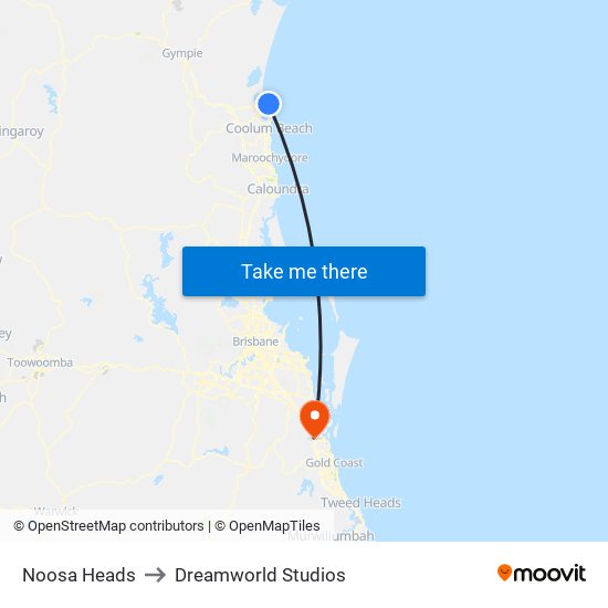 Noosa Heads to Dreamworld Studios map