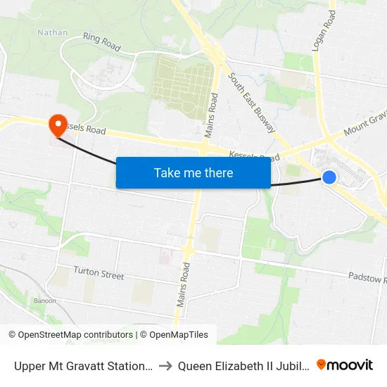 Upper Mt Gravatt Station, Platform 1 to Queen Elizabeth II Jubilee Hospital map