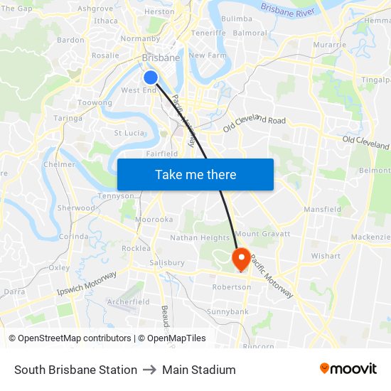 South Brisbane Station to Main Stadium map