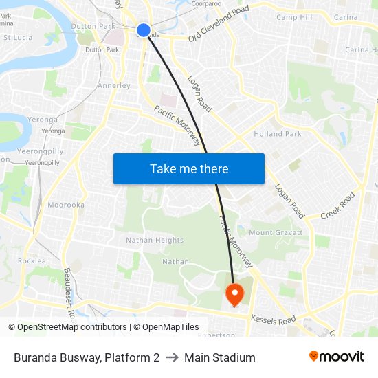 Buranda Busway, Platform 2 to Main Stadium map