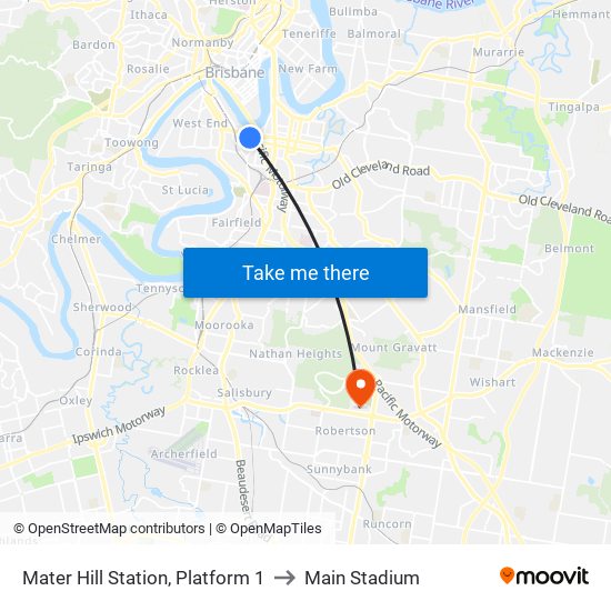 Mater Hill Station, Platform 1 to Main Stadium map