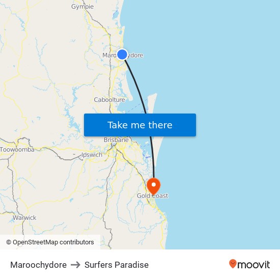 Maroochydore to Surfers Paradise map