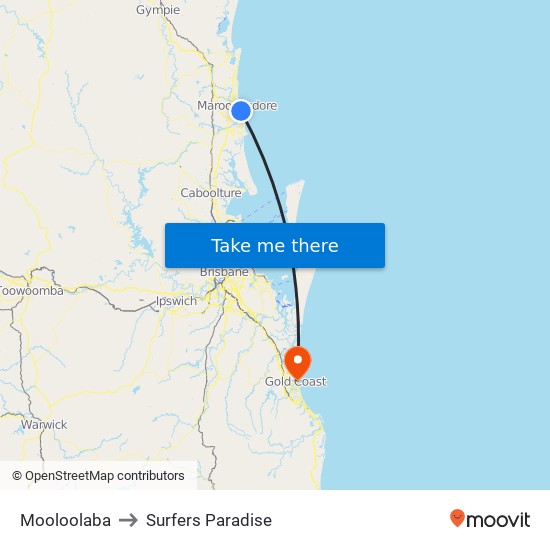 Mooloolaba to Surfers Paradise map