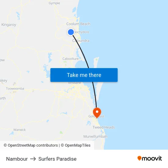 Nambour to Surfers Paradise map