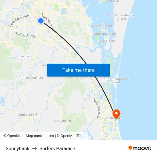 Sunnybank to Surfers Paradise map