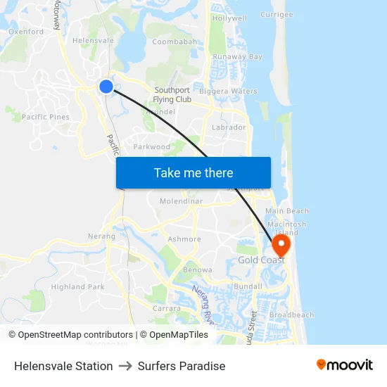 Helensvale Station to Surfers Paradise map