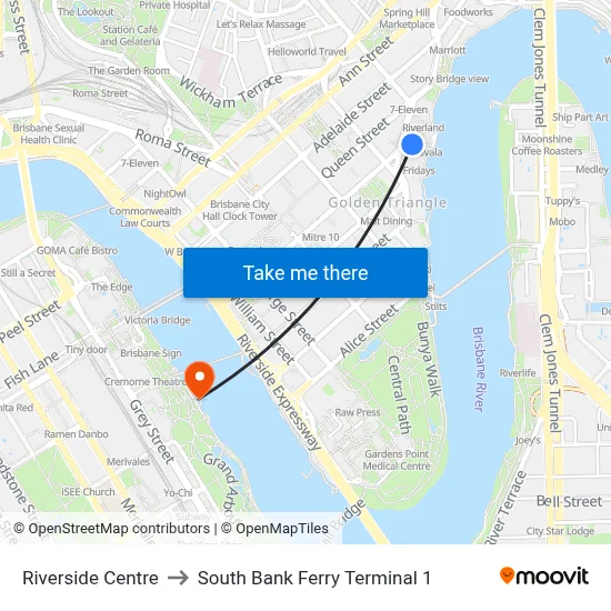 Riverside Centre to South Bank Ferry Terminal 1 map