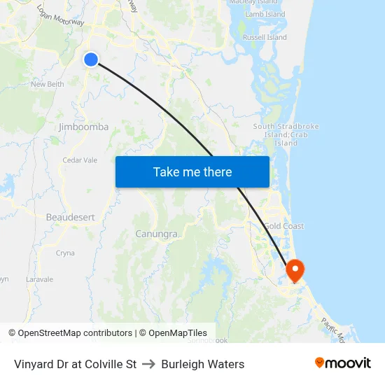 Vinyard Dr at Colville St to Burleigh Waters map