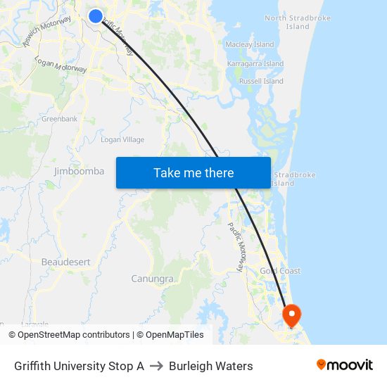 Griffith University Stop A to Burleigh Waters map