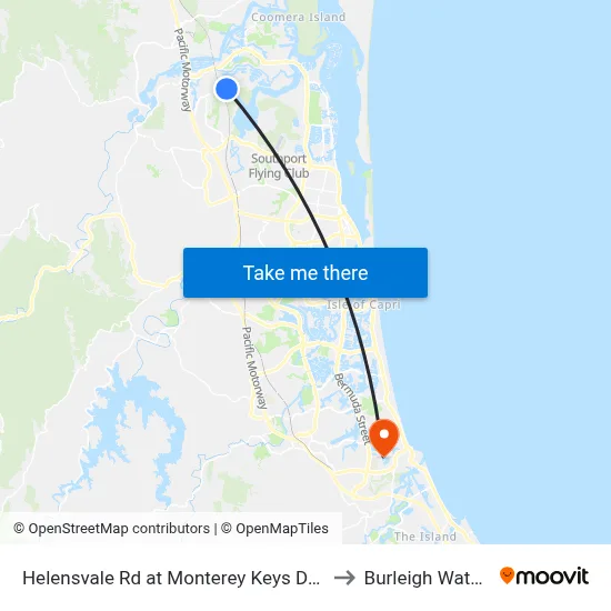 Helensvale Rd at Monterey Keys Drive to Burleigh Waters map