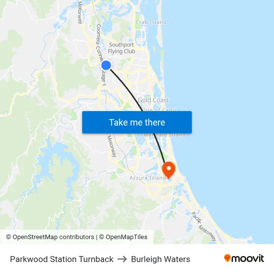 Parkwood Station Turnback to Burleigh Waters map