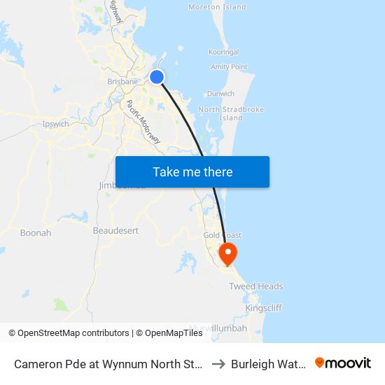 Cameron Pde at Wynnum North Station to Burleigh Waters map