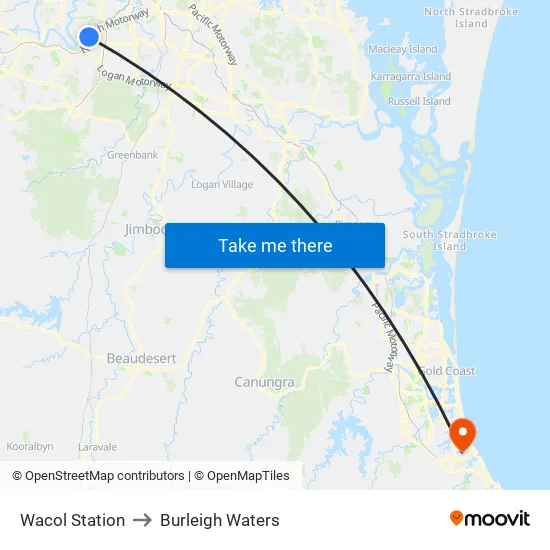 Wacol Station to Burleigh Waters map