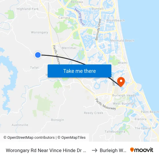 Worongary Rd Near Vince Hinde Dr Hail 'N' Ride to Burleigh Waters map