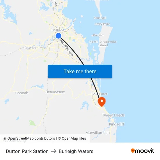 Dutton Park Station to Burleigh Waters map