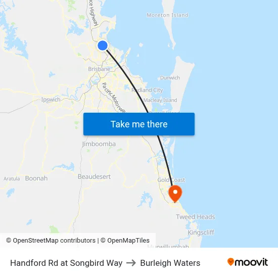 Handford Rd at Songbird Way to Burleigh Waters map
