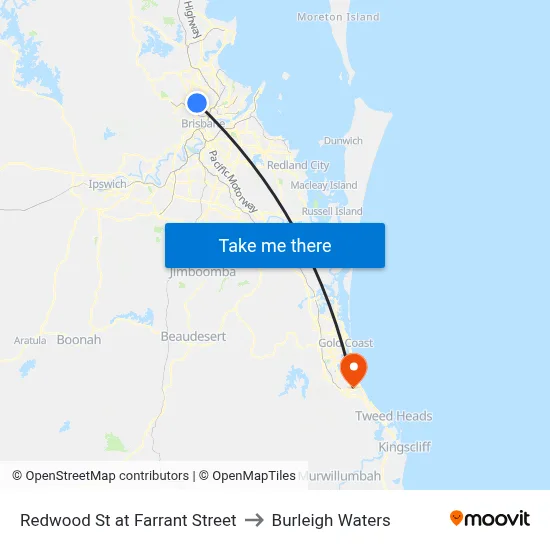 Redwood St at Farrant Street to Burleigh Waters map