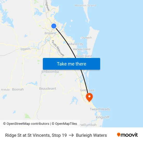 Ridge St at St Vincents, Stop 19 to Burleigh Waters map