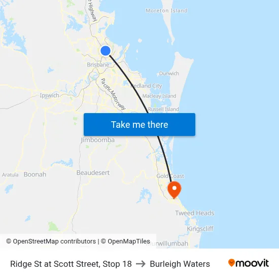 Ridge St at Scott Street, Stop 18 to Burleigh Waters map