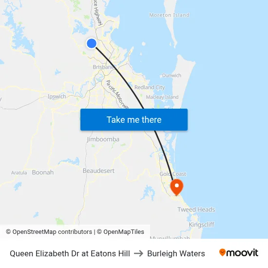 Queen Elizabeth Dr at Eatons Hill to Burleigh Waters map