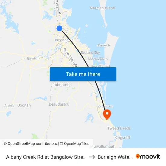 Albany Creek Rd at Bangalow Street to Burleigh Waters map