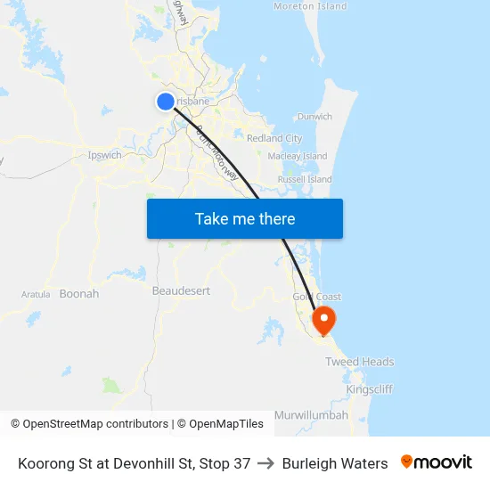 Koorong St at Devonhill St, Stop 37 to Burleigh Waters map