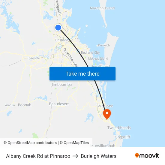Albany Creek Rd at Pinnaroo to Burleigh Waters map