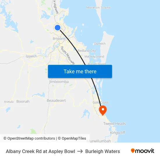 Albany Creek Rd at Aspley Bowl to Burleigh Waters map