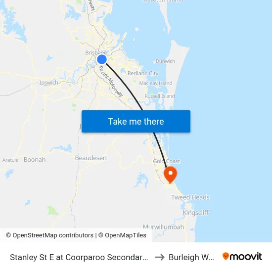 Stanley St E at Coorparoo Secondary College to Burleigh Waters map
