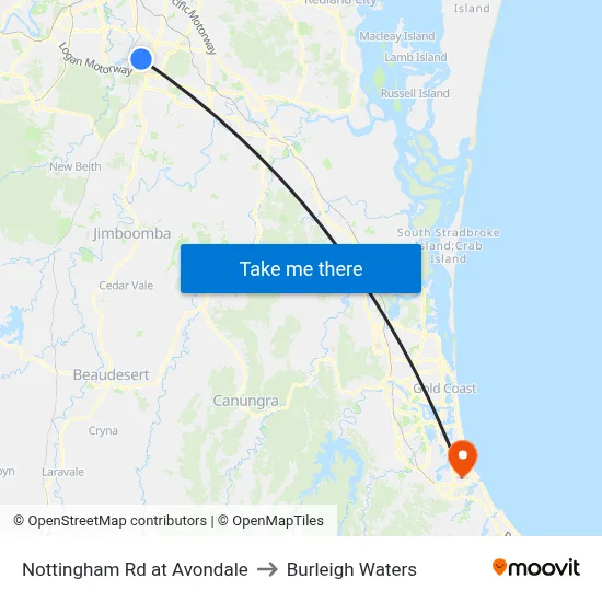 Nottingham Rd at Avondale to Burleigh Waters map