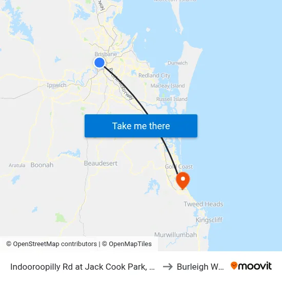 Indooroopilly Rd at Jack Cook Park, Stop 18/19 to Burleigh Waters map