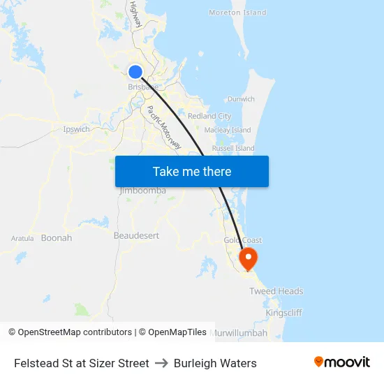Felstead St at Sizer Street to Burleigh Waters map