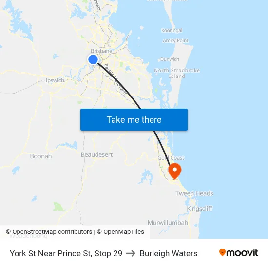 York St Near Prince St, Stop 29 to Burleigh Waters map