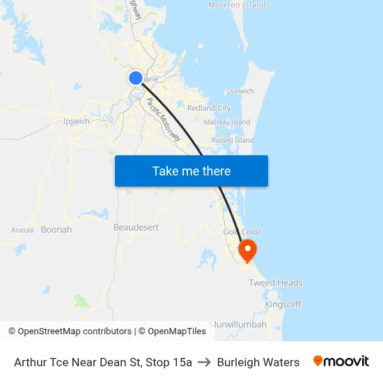 Arthur Tce Near Dean St, Stop 15a to Burleigh Waters map