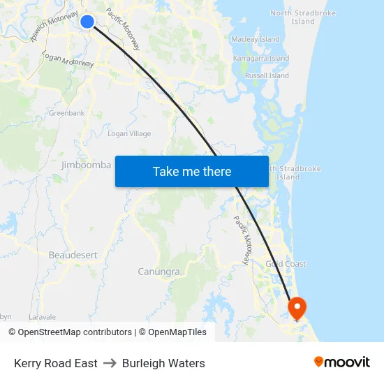 Kerry Road East to Burleigh Waters map