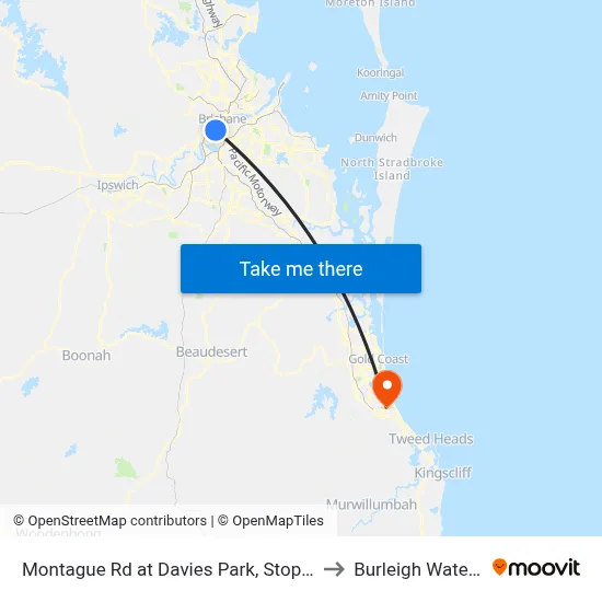 Montague Rd at Davies Park, Stop 8 to Burleigh Waters map