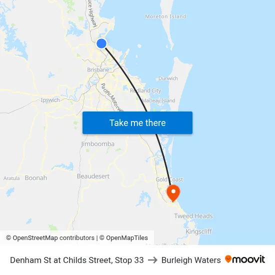 Denham St at Childs Street, Stop 33 to Burleigh Waters map