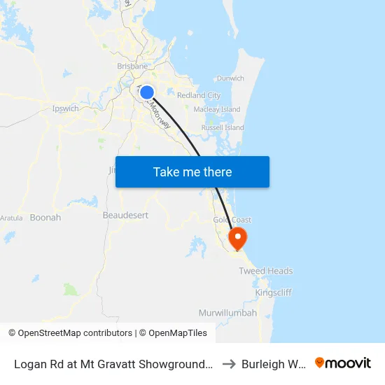 Logan Rd at Mt Gravatt Showgrounds, Stop 38a to Burleigh Waters map